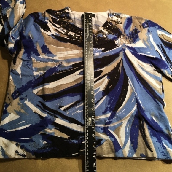STYLE & CO. Spring Summer Cardigan, JEWELED, Blue/Black/Tan, 3/4 Sleeve, Size L - Picture 7 of 9